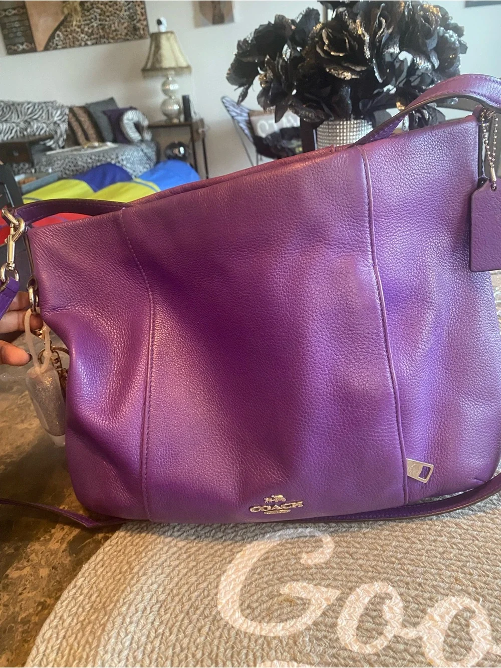 Coach Purple Pebbled Leather Hobo Shoulder Bag